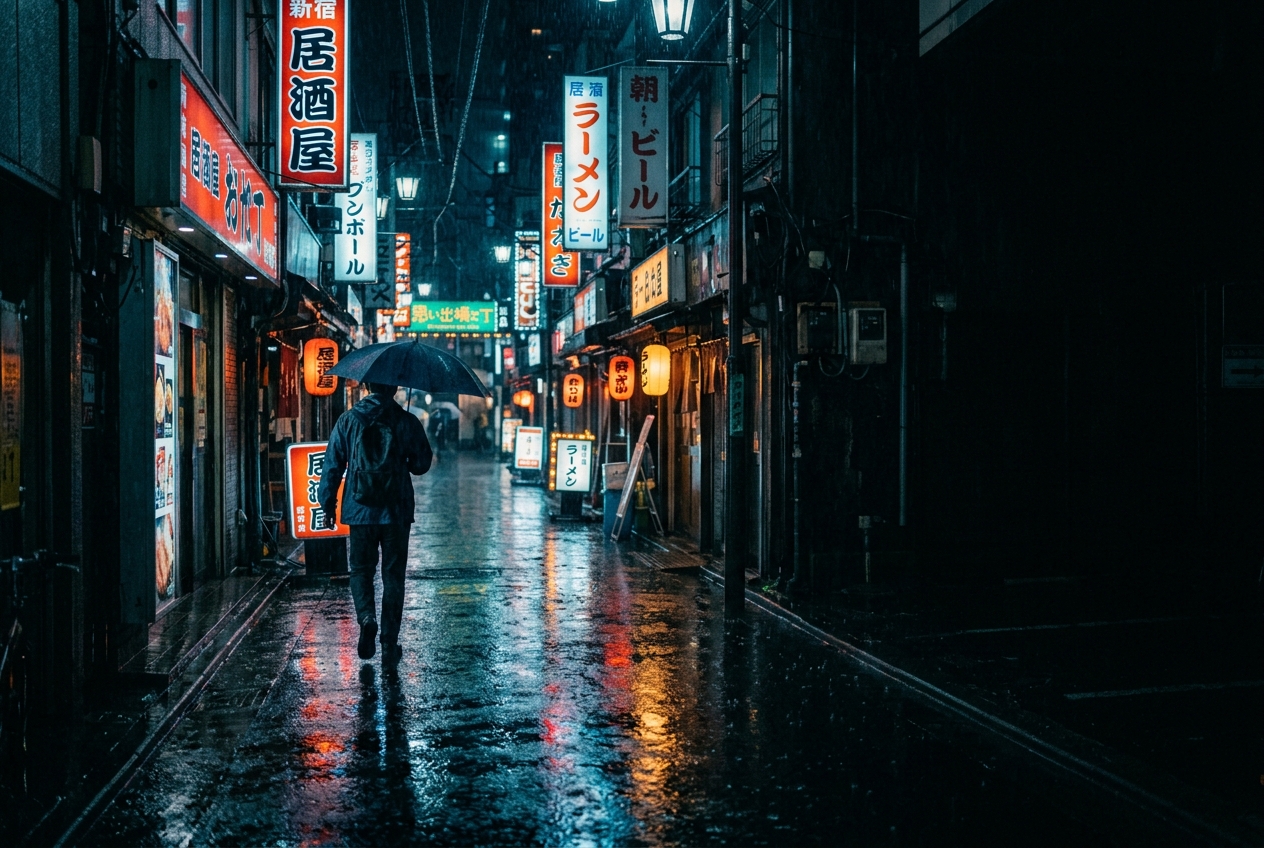 Neon Tokyo street at night